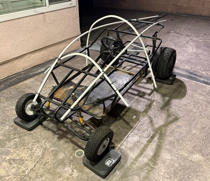 go-kart chassis, rebuilt and framed for the camel body