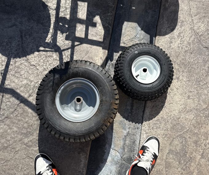 old vs. replacement rear wheel assembly